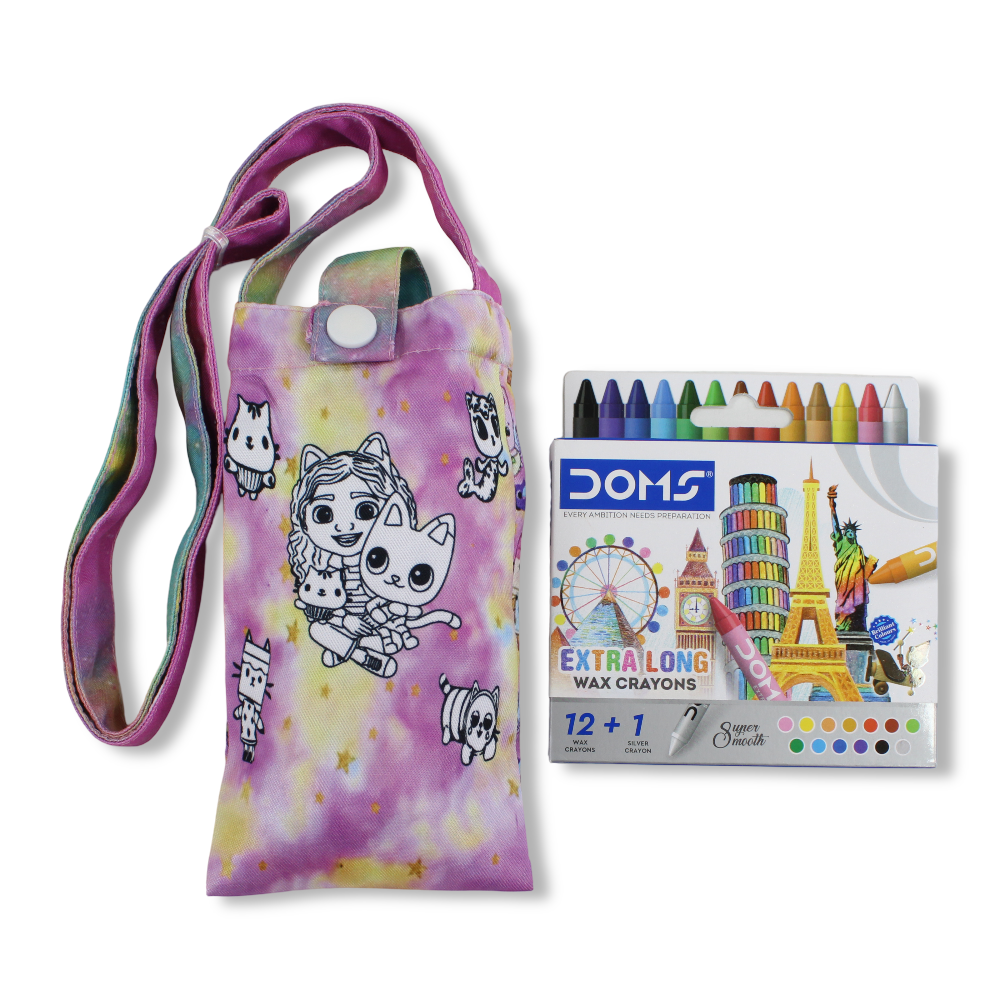 Gabby’s Coloring Mobile Case with Extra Long Wax Crayons 12 Colours + 1 Silver