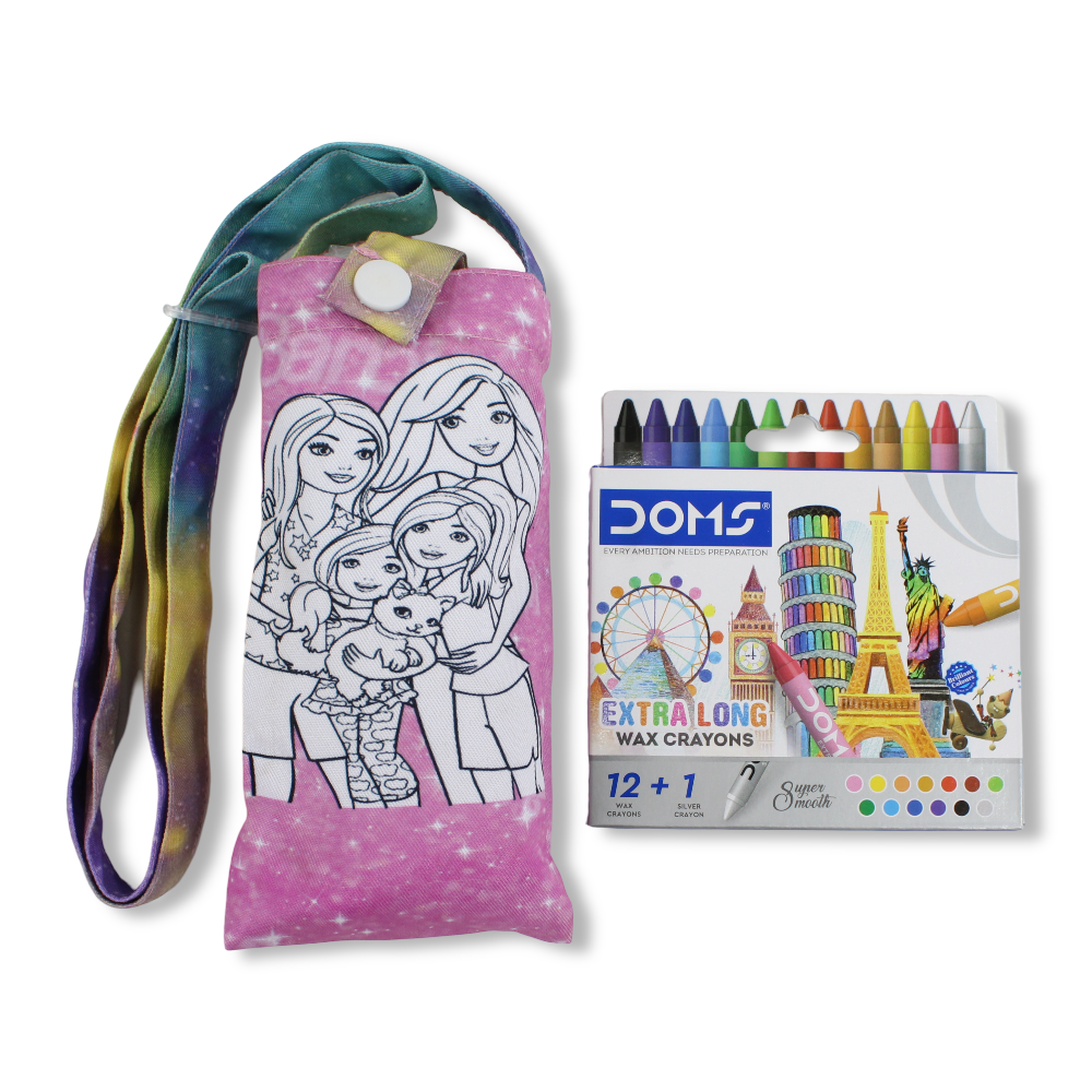 Barbie Coloring Mobile Case with Extra Long Wax Crayons 12 Colours + 1 Silver