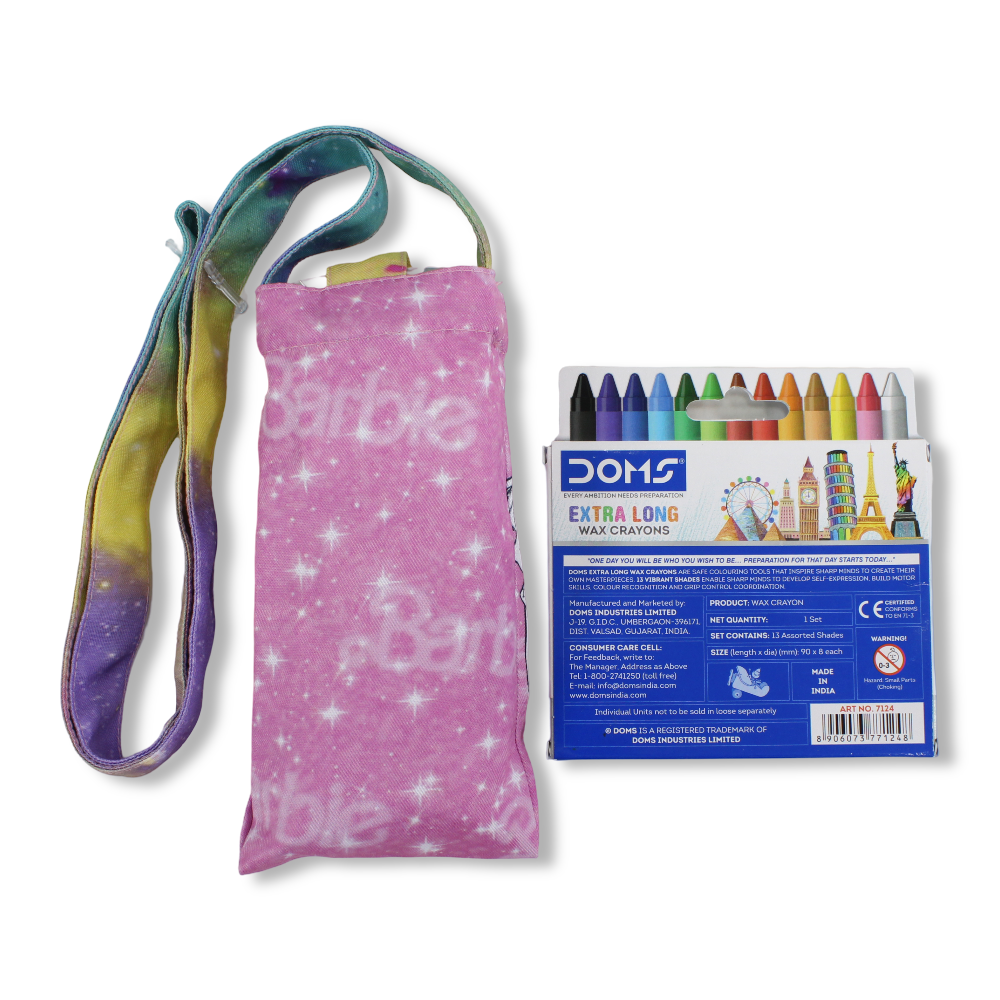 Barbie Coloring Mobile Case with Extra Long Wax Crayons 12 Colours + 1 Silver