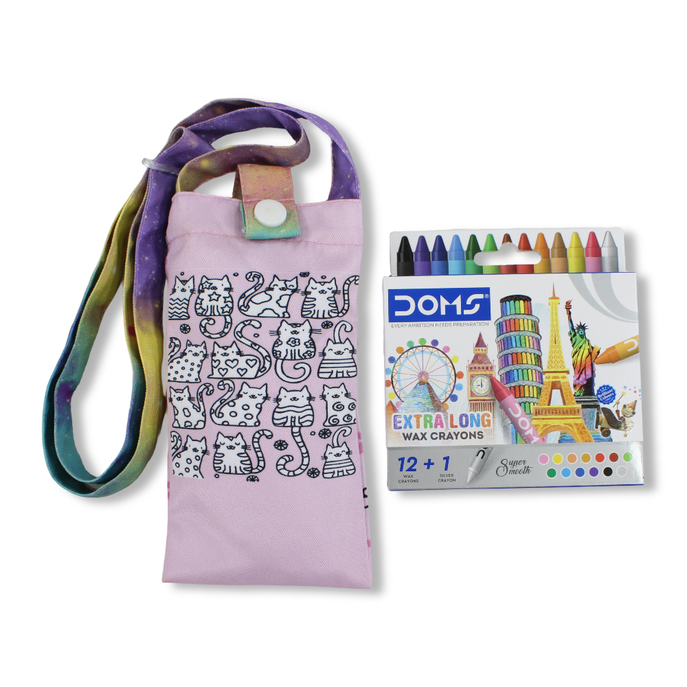 Cats Coloring Mobile Case with Extra Long Wax Crayons 12 Colours + 1 Silver