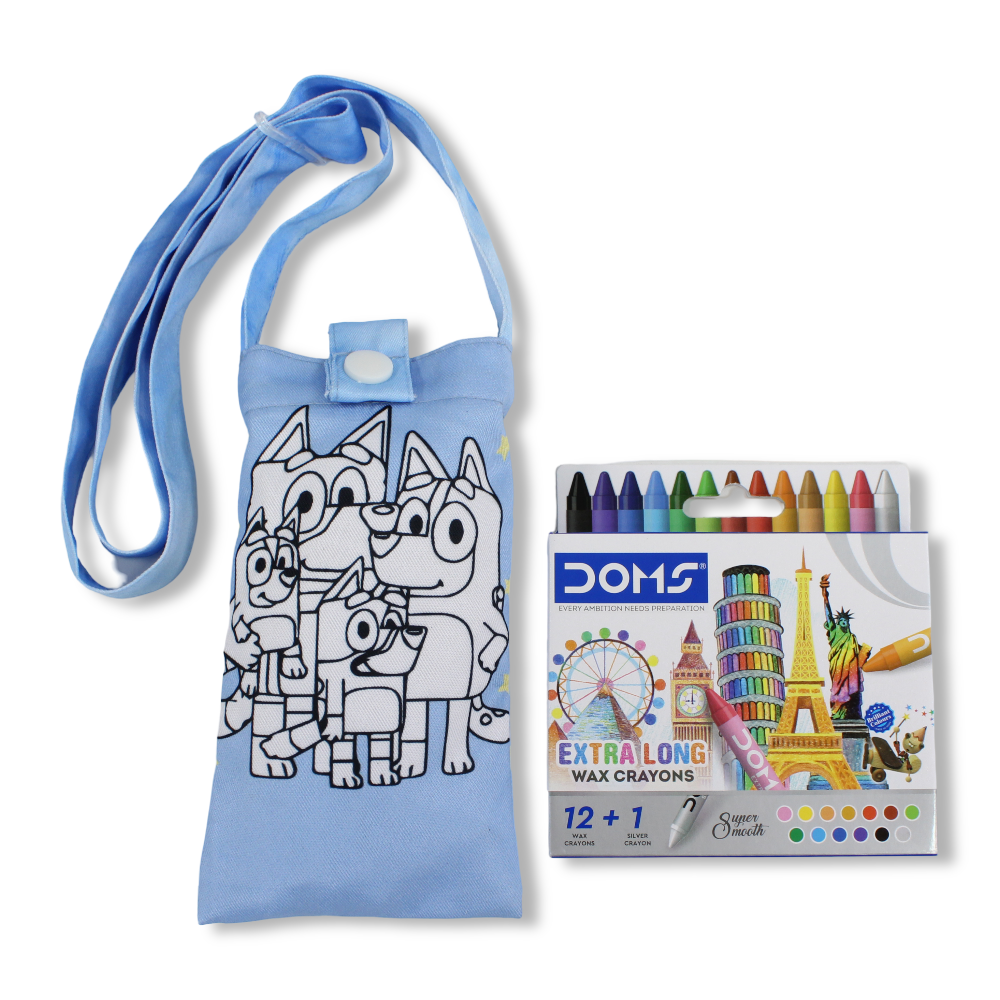 Bluey Coloring Mobile Case with Extra Long Wax Crayons 12 Colours + 1 Silver