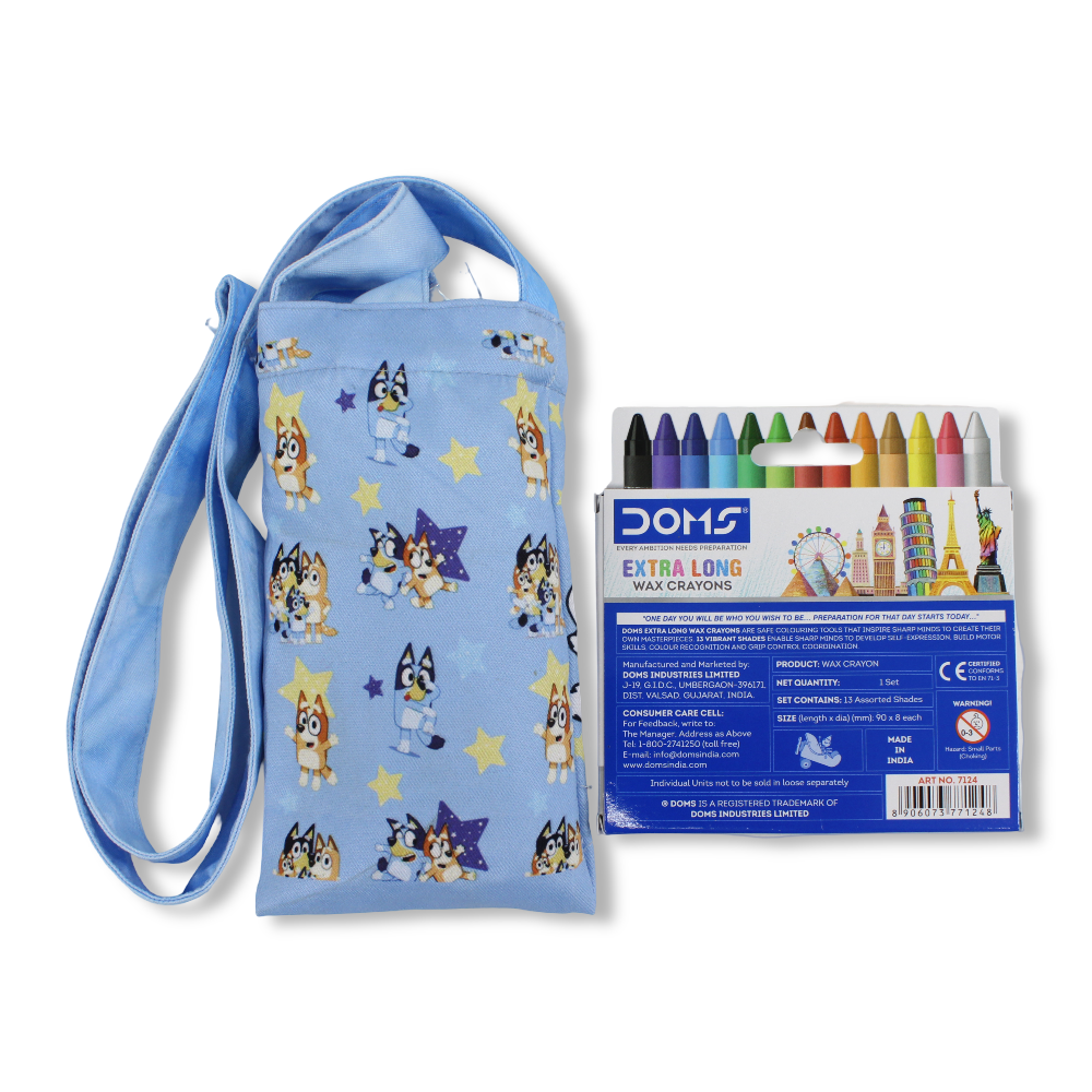 Bluey Coloring Mobile Case with Extra Long Wax Crayons 12 Colours + 1 Silver