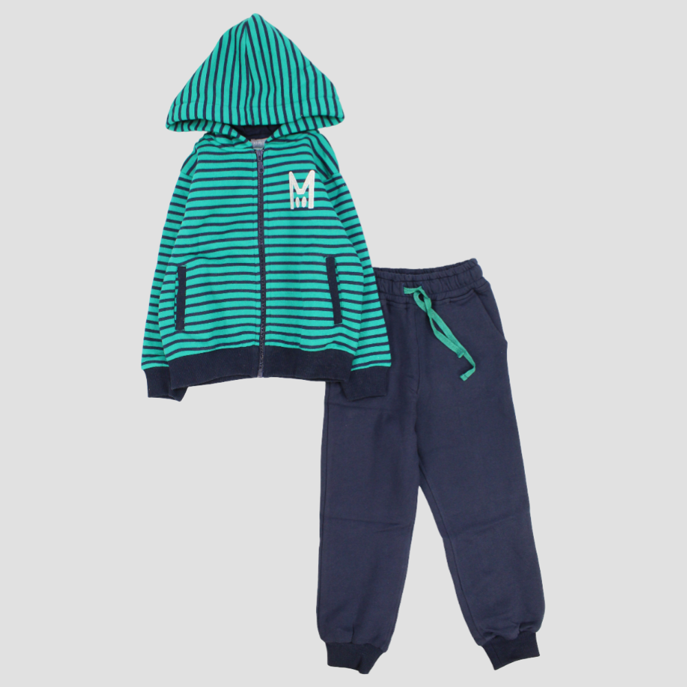 Striped Long-Sleeved Hooded 2-Piece Outfit Set