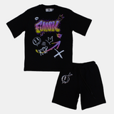 Girls Cotton Short-Sleeved Pajama – Black Funky Design