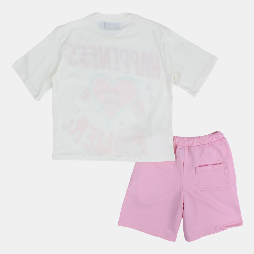 Girls Cotton Short-Sleeved Pajama – Pink and White