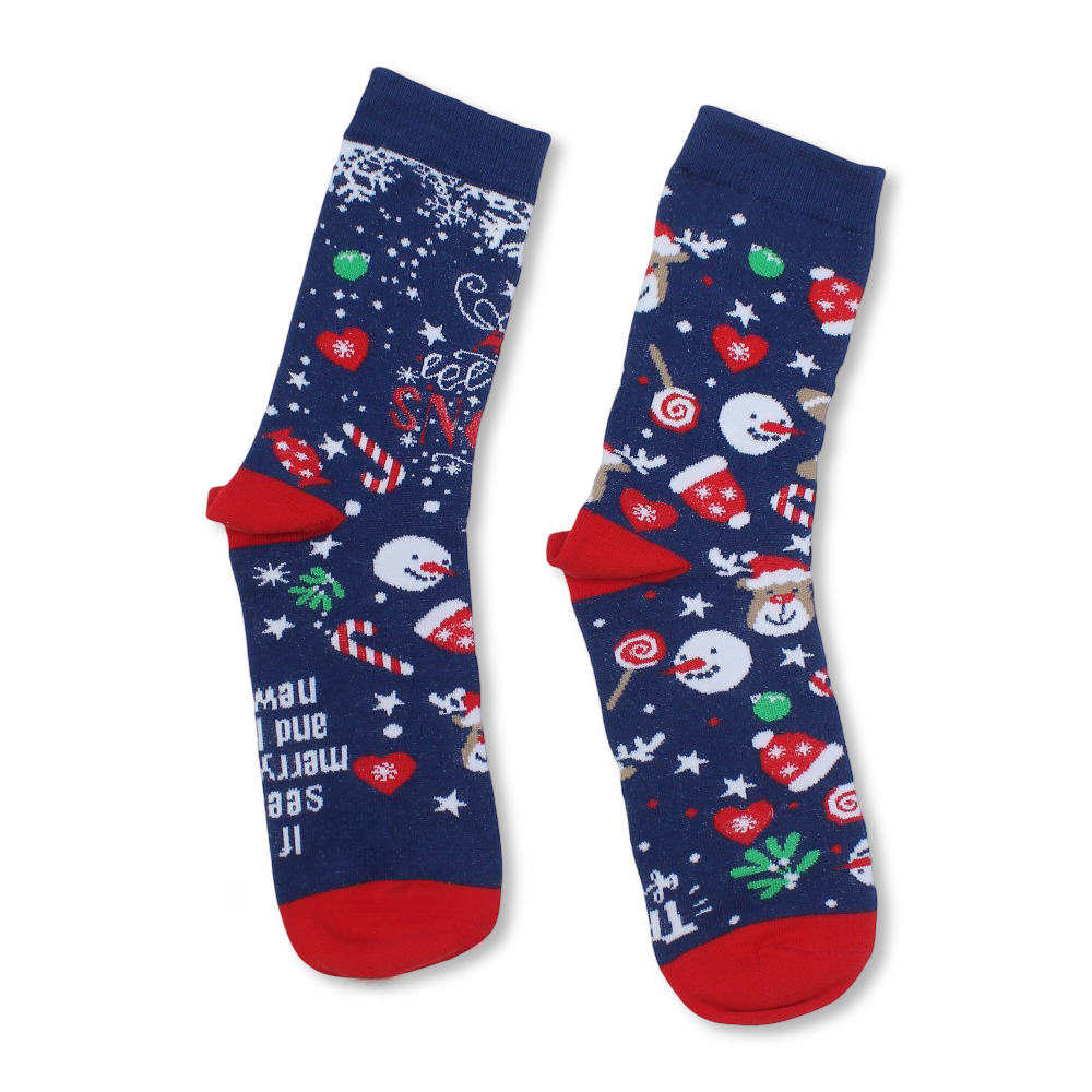 Unisex Cotton Socks – Blue with Winter Print