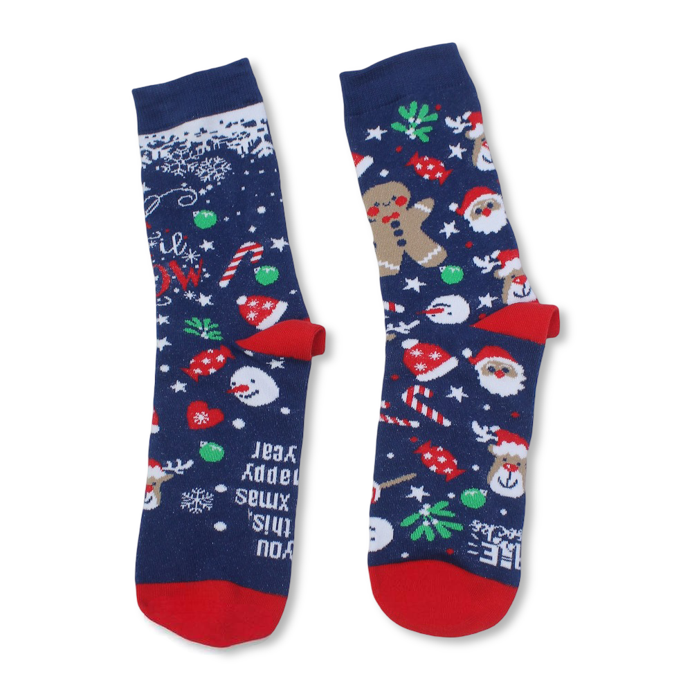 Unisex Cotton Socks – Blue with Winter Print