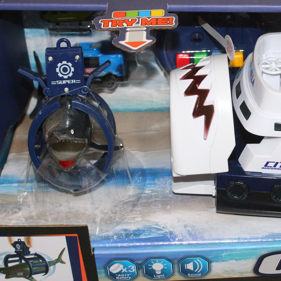 Police Patrol Boat with Light, Sound & Shark Capture Playset