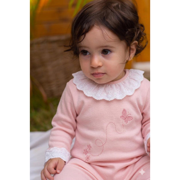 Baby Girls Cotton Flying Freely Footless Onesie – Pink