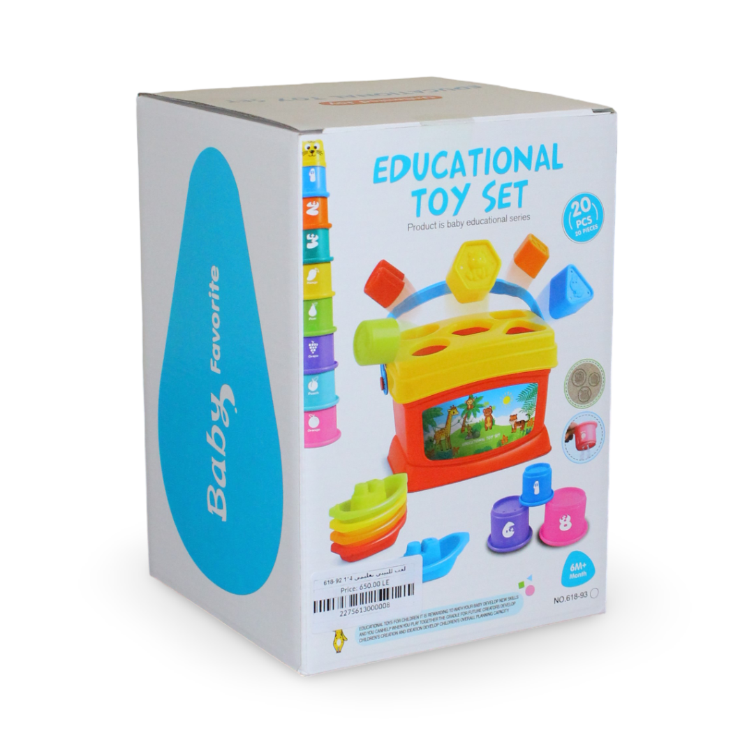 4-in-1 Educational Activity Box with Shape Sorter, Stacking Cups & Boats - Toys - OKO