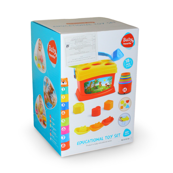 4-in-1 Educational Activity Box with Shape Sorter, Stacking Cups & Boats