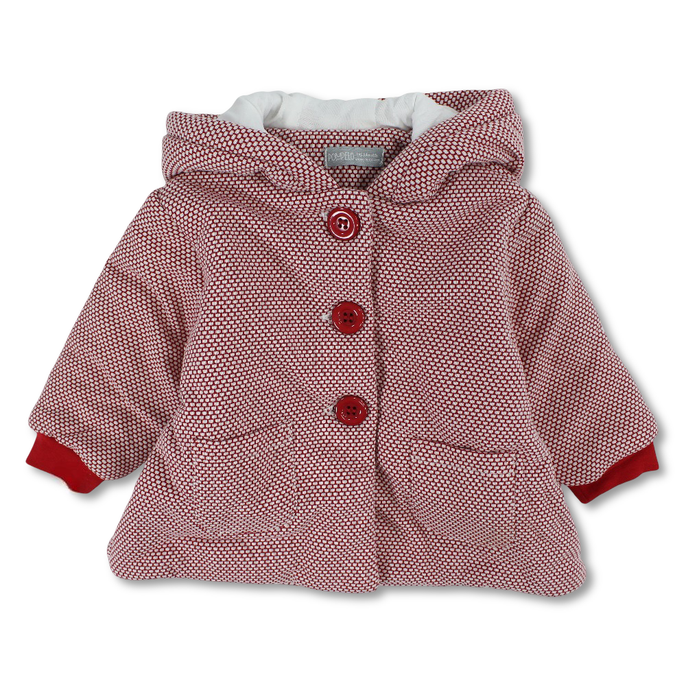 Baby Girls Cotton Hooded Jacket – Red with Front Button Closure