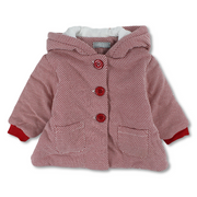 Baby Girls Cotton Hooded Jacket – Red with Front Button Closure