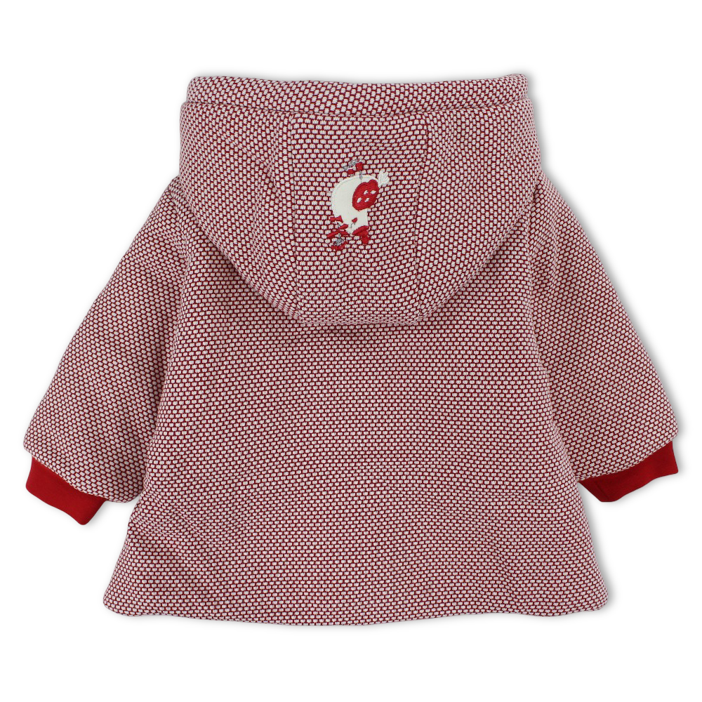 Baby Girls Cotton Hooded Jacket – Red with Front Button Closure
