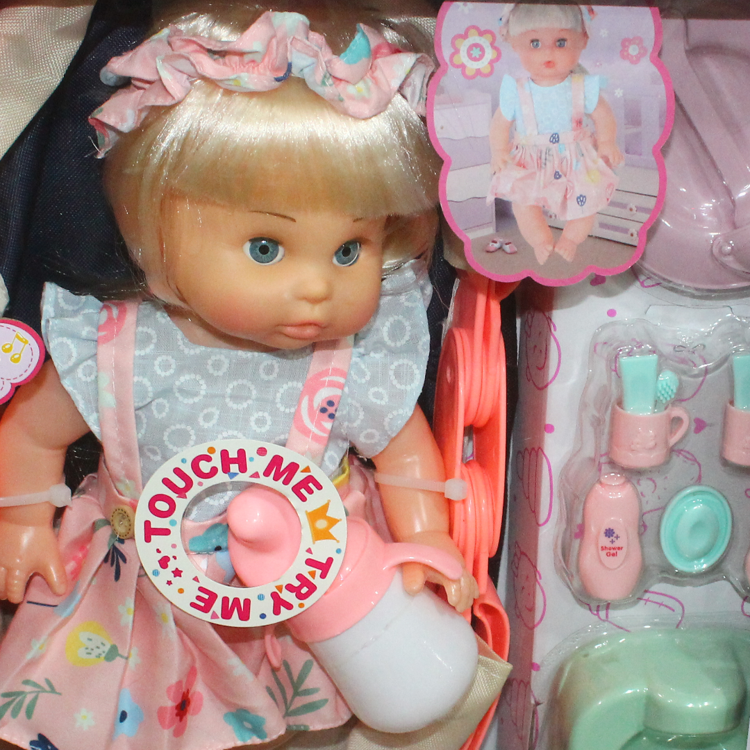 Baby Doll 35cm with 12 Melodies & Cradle Set