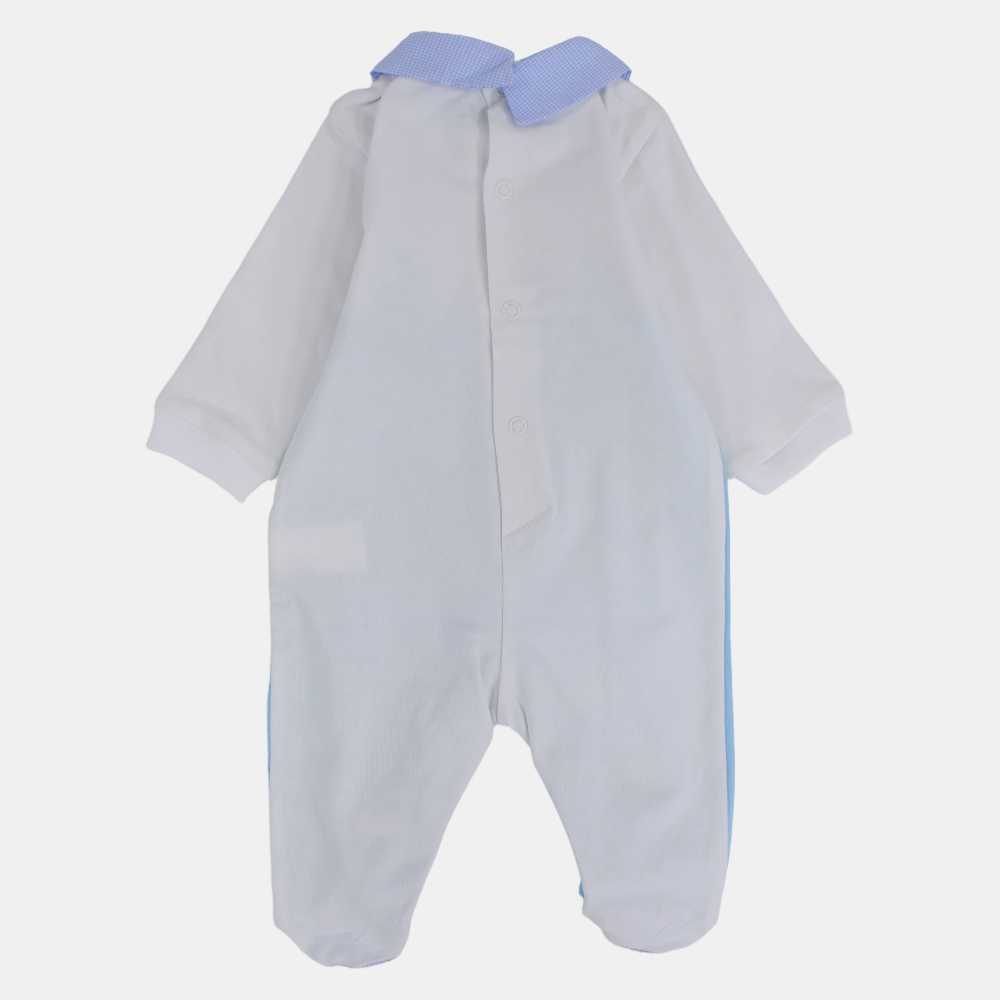 Unisex Baby Cotton Baby Footie – White/Babyblue