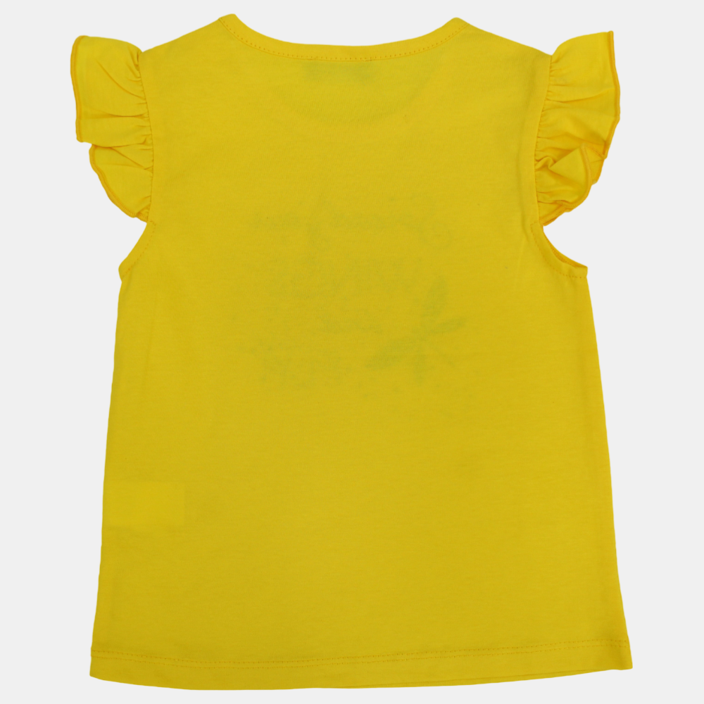 Baby Girls Cotton T-Shirt - Yellow with Ruffled Shoulders