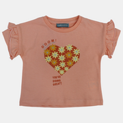 Baby Girls Cotton T-Shirt -Salmon with Ruffled Shoulders