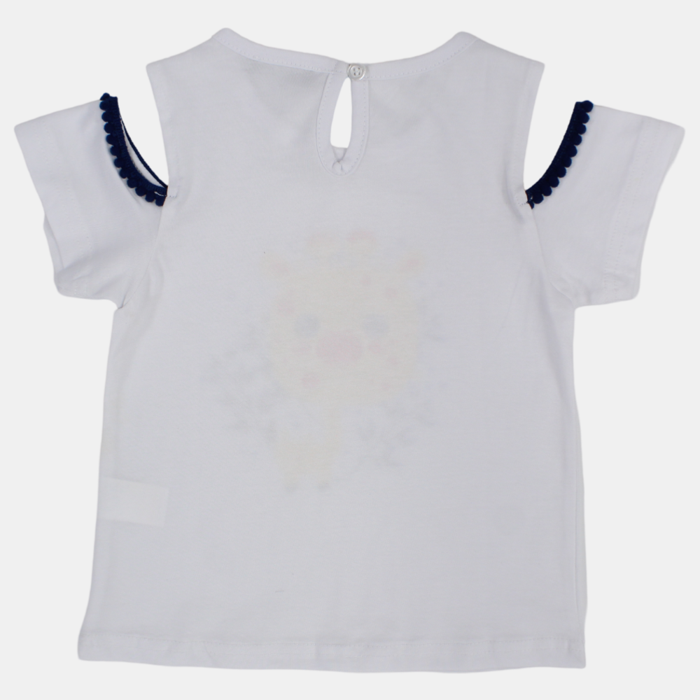 Baby Girls Cotton T-Shirt - White with Cute Giraffe Design