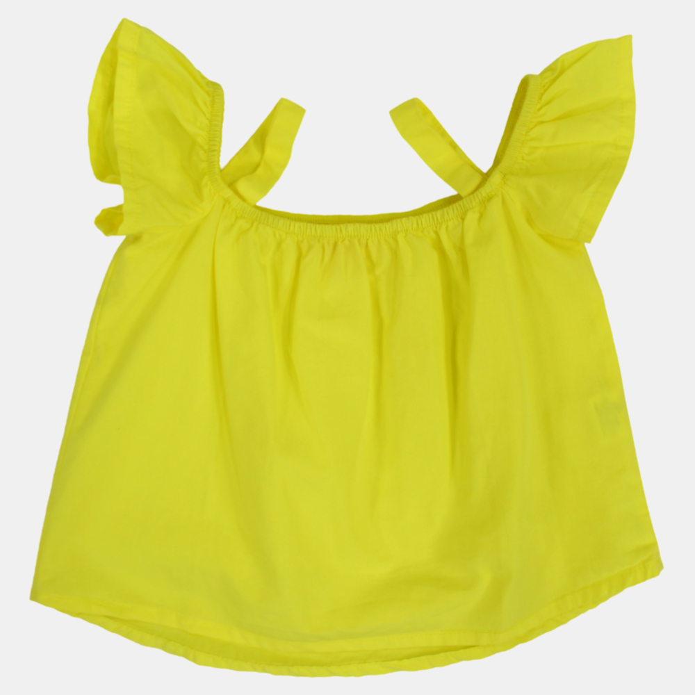 Baby Girls Plain Cotton Blouse with Ruffled Shoulders