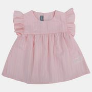Baby Girls Cotton Blouse – Pink with Ruffled Shoulders