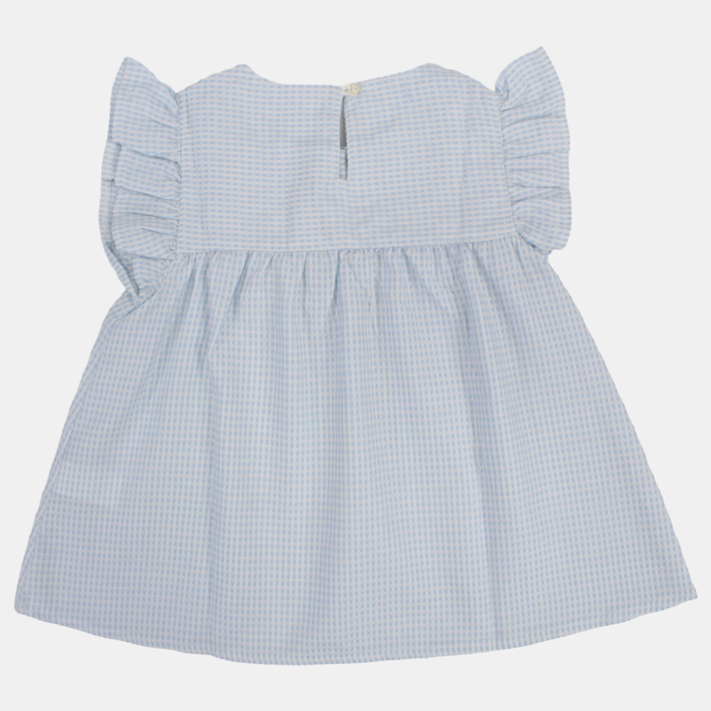 Baby Girls Cotton Blouse – Light Blue with Ruffled Shoulders