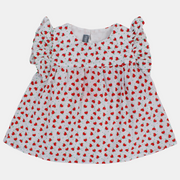 Baby Girls Cotton Blouse – White with Red Tulip Print