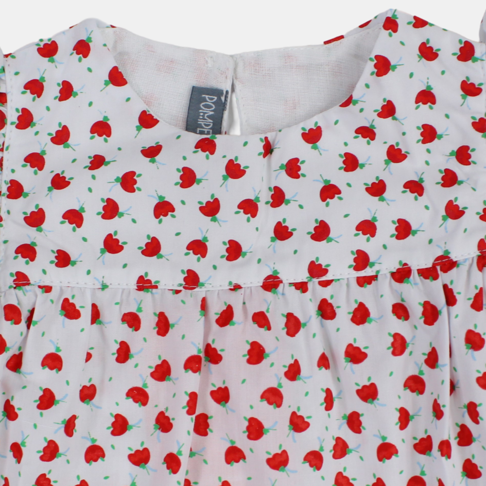 Baby Girls Cotton Blouse – White with Red Tulip Print