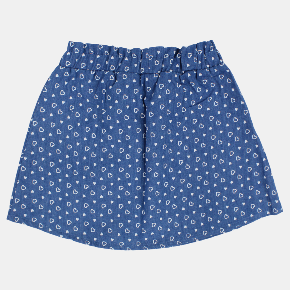 Baby Girls Denim Skirt – Indigo with Little Hearts Prints