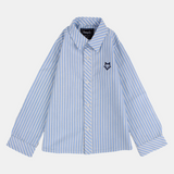 Kids Boys' Striped Cotton Long-Sleeved Shirt – White & Sky Blue