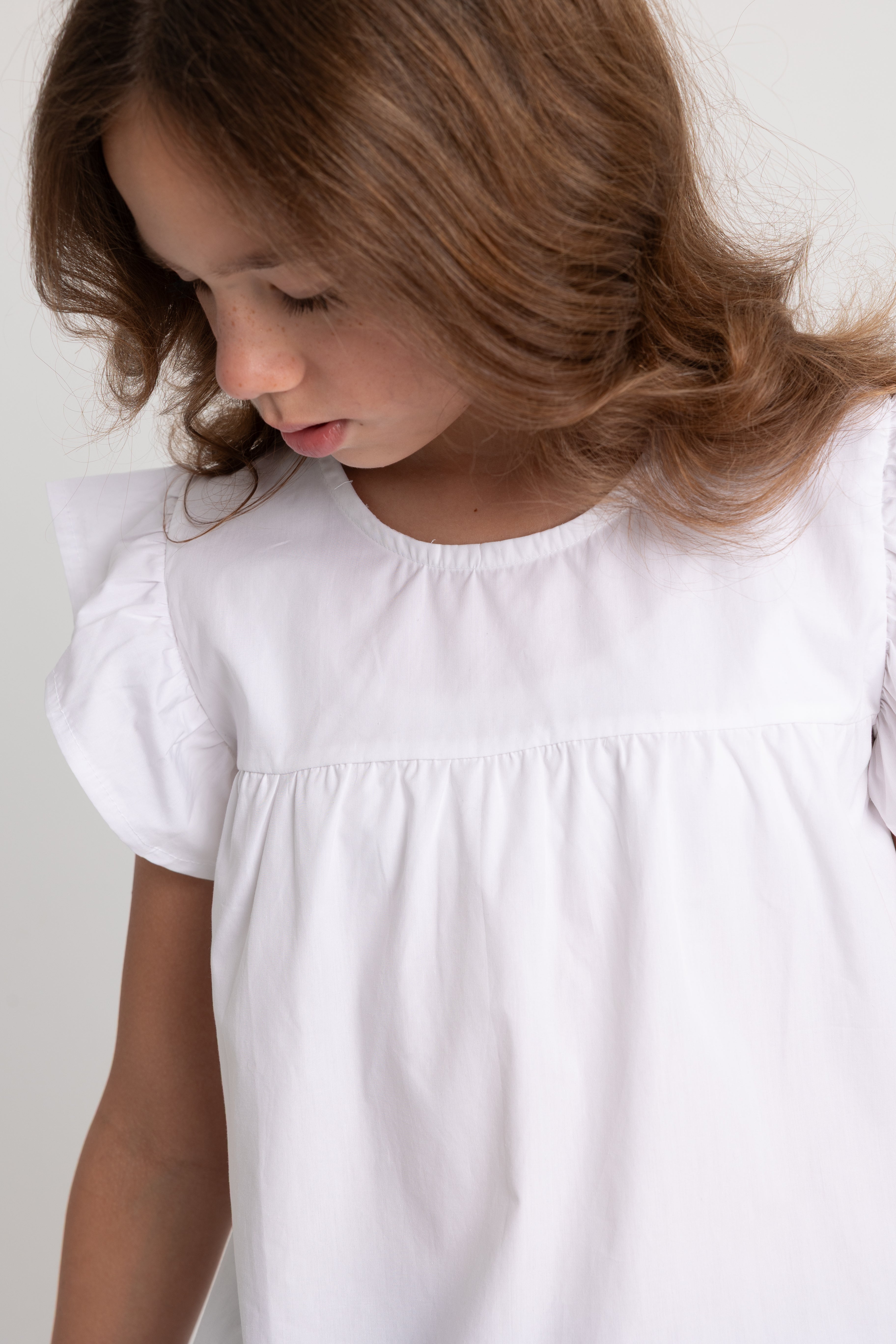 Girls Cotton Ruffled Shoulders Blouse
