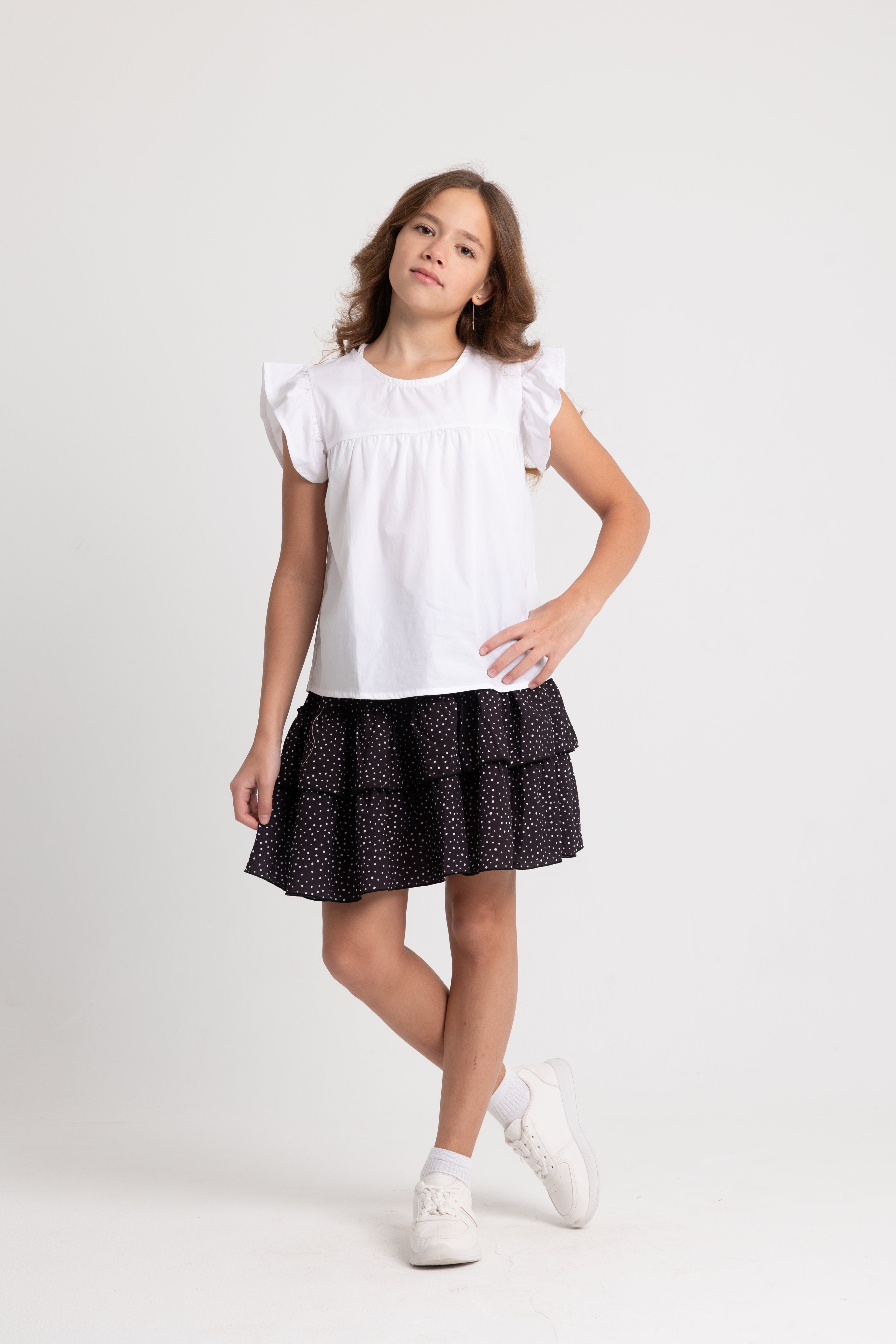 Girls Cotton Ruffled Shoulders Blouse
