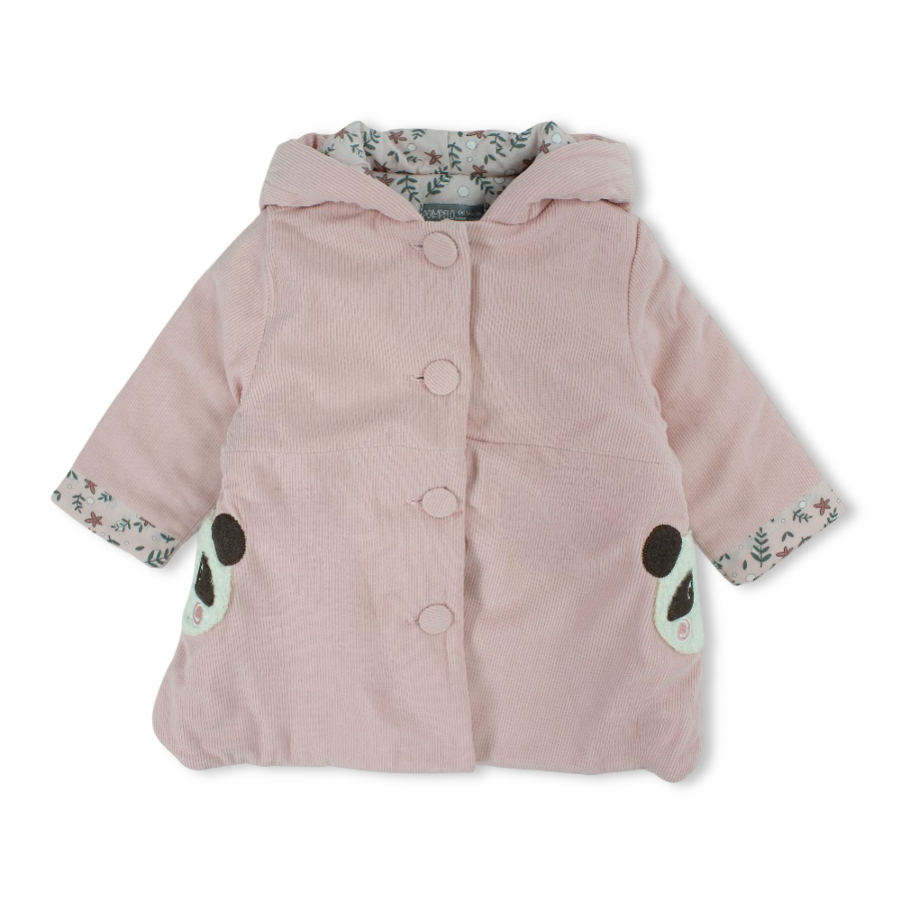 Baby Girls Velvet Jacket – Pink with Panda Pockets