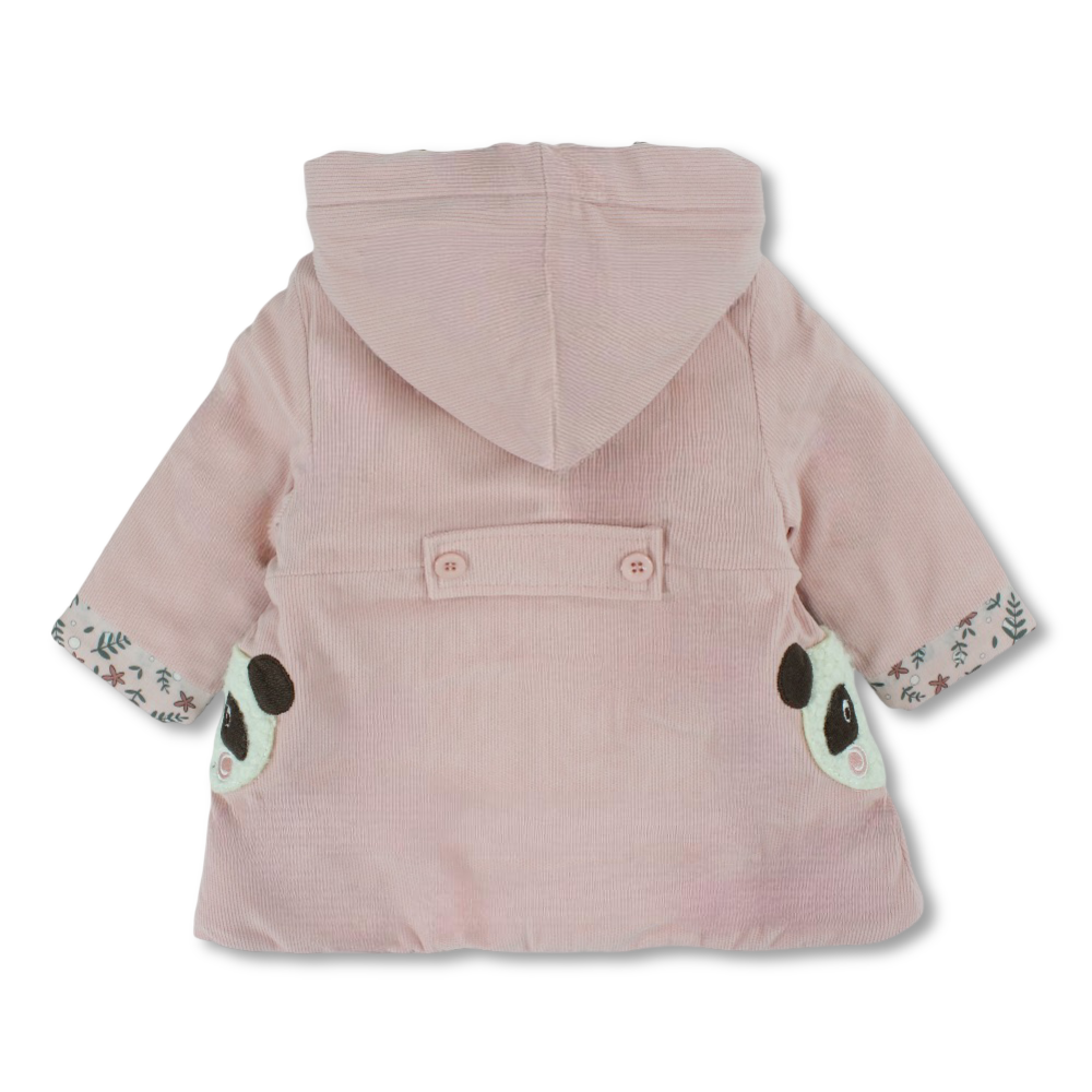 Baby Girls Velvet Jacket – Pink with Panda Pockets