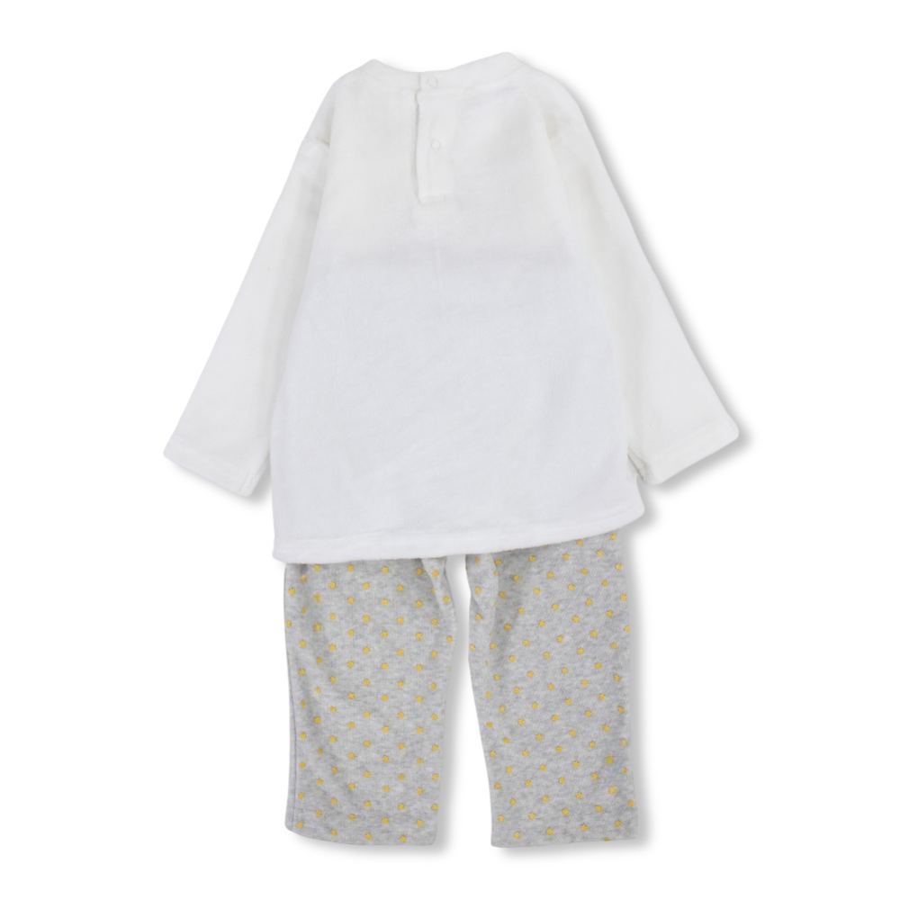 Baby Girls Cotton 2-Piece Outfit Set – Off-white with Rabbit Design
