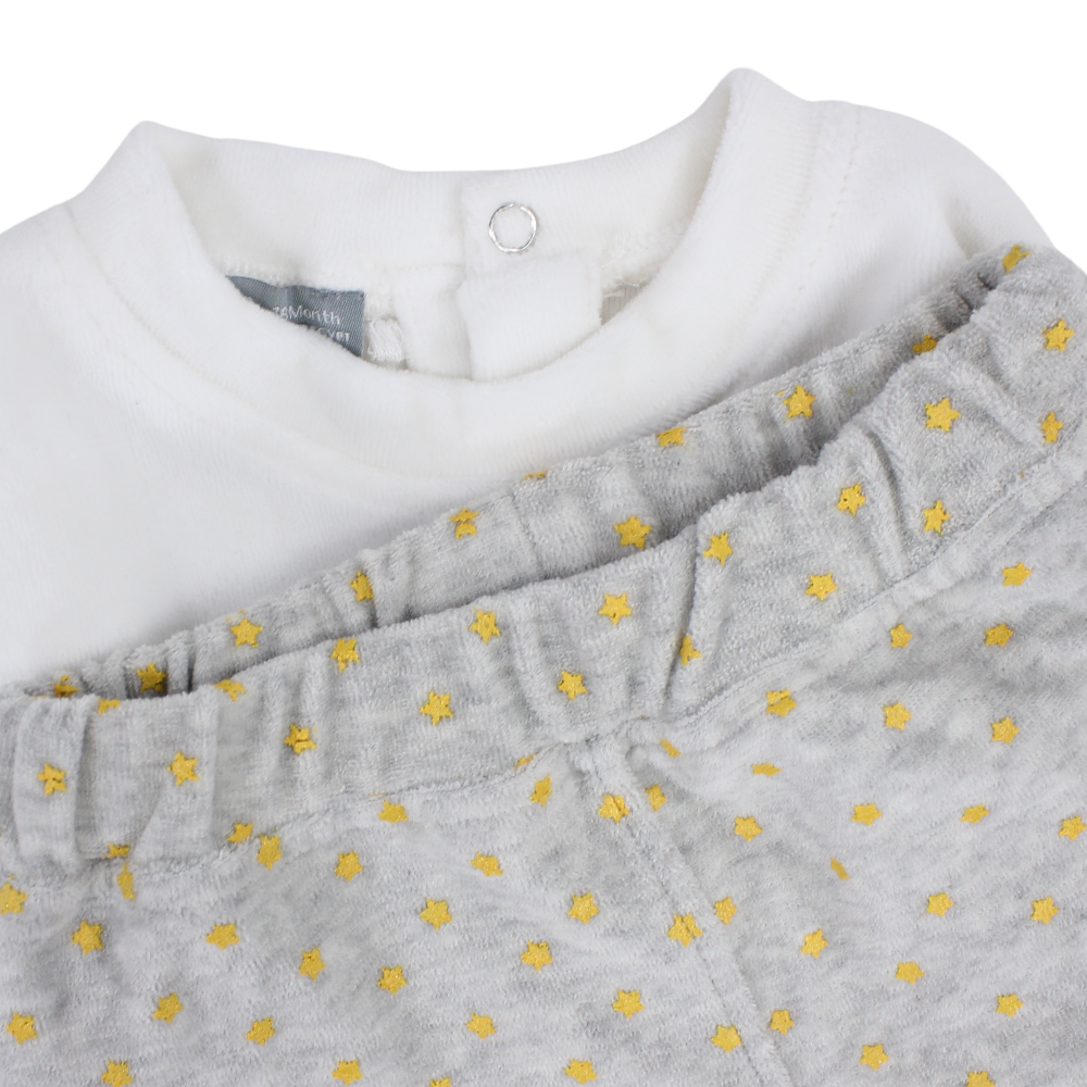 Baby Girls Cotton 2-Piece Outfit Set – Off-white with Rabbit Design