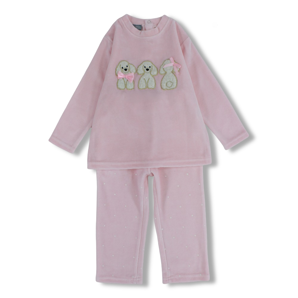 Baby Girls Velvet 2-Piece Outfit Set – Pink with Cute Poodles Design