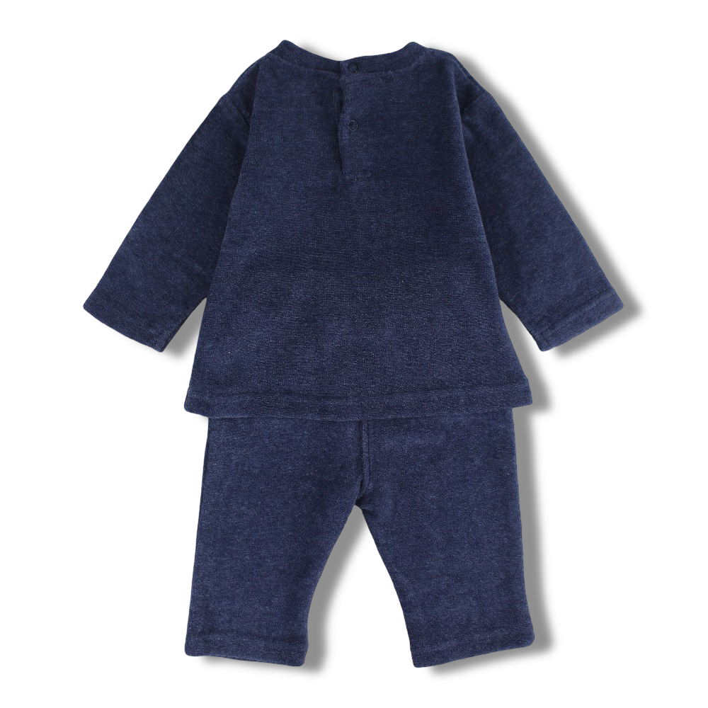 Baby Girls Plush 2-Piece Outfit Set – Navy with Bunny Eats Print