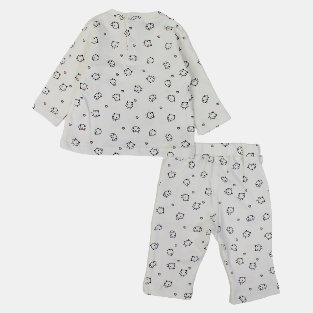 Baby Girls Cotton Outfit Set – Printed Cream Delight