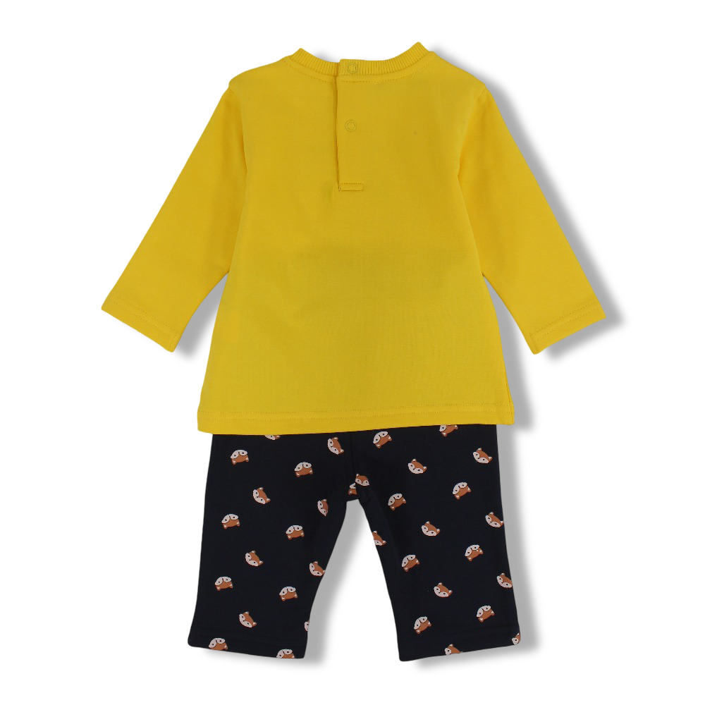 Baby Boys Cotton 2-Piece Outfit Set – Yellow/Navy with Fox Design