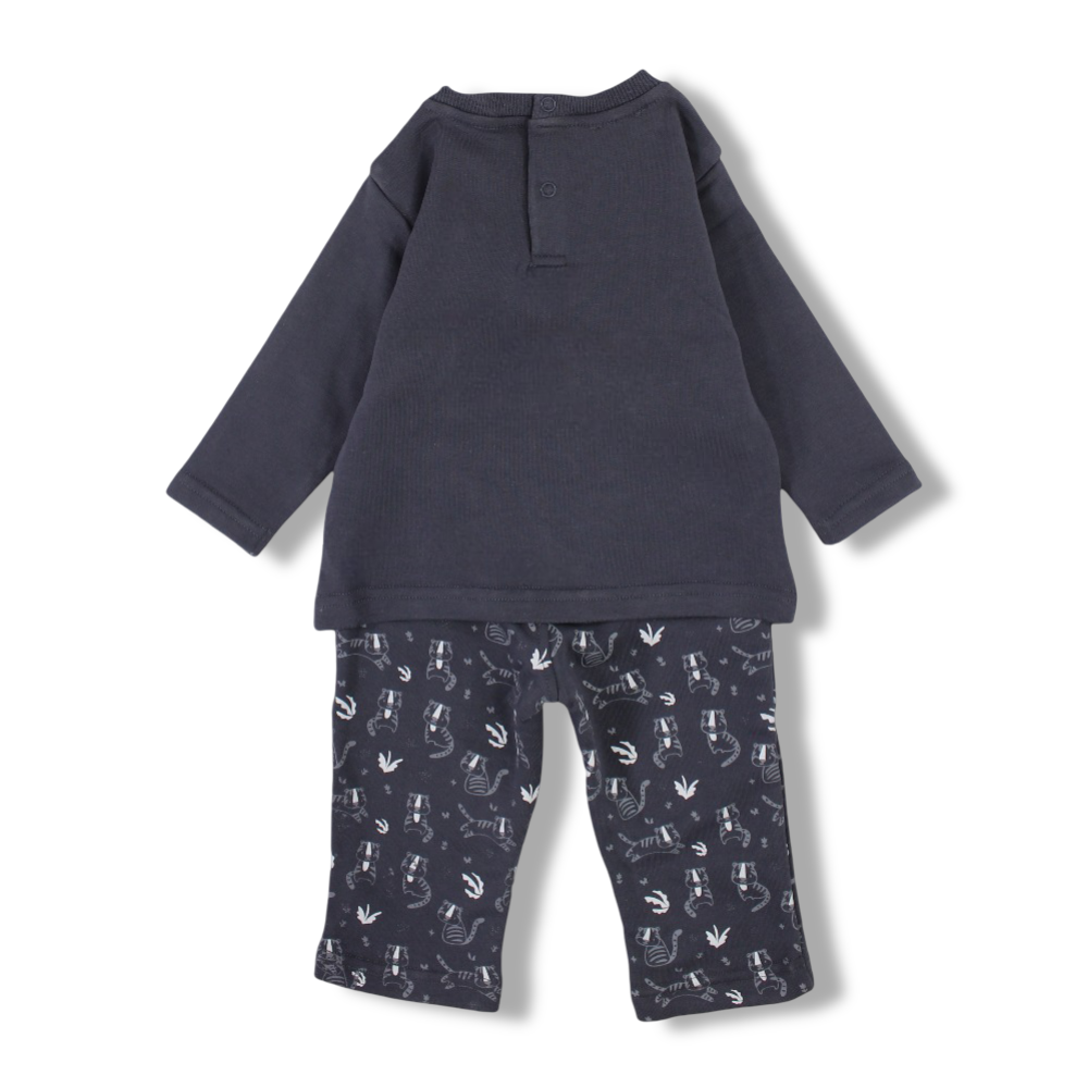 Baby Boys Cotton 2-Piece Outfit Set – Dark Grey with “ROAR!” Print