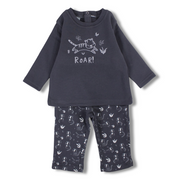 Baby Boys Cotton 2-Piece Outfit Set – Dark Grey with “ROAR!” Print