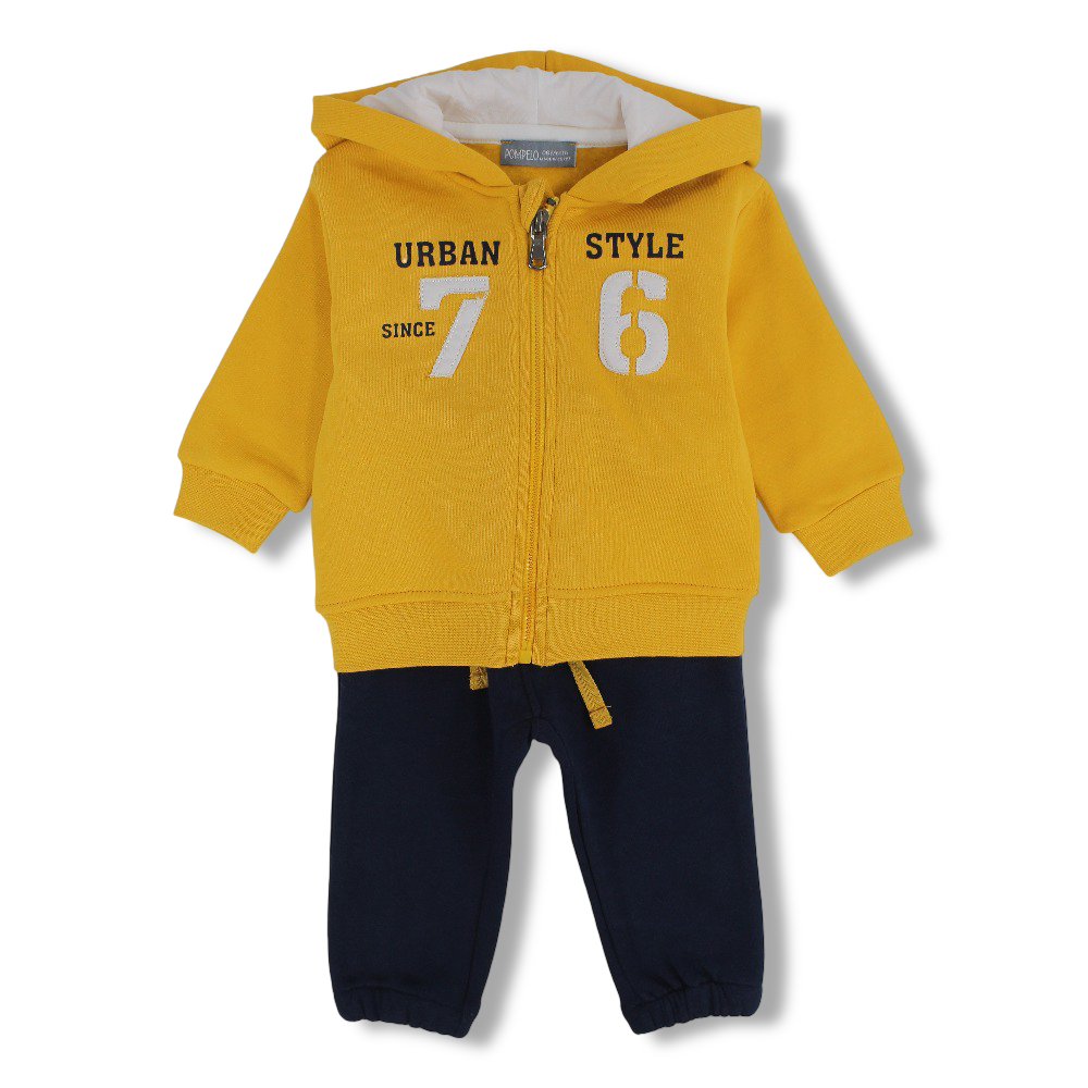 Baby Boys Cotton 2-Piece Outfit Set – Yellow/Navy with "Urban Style" Design