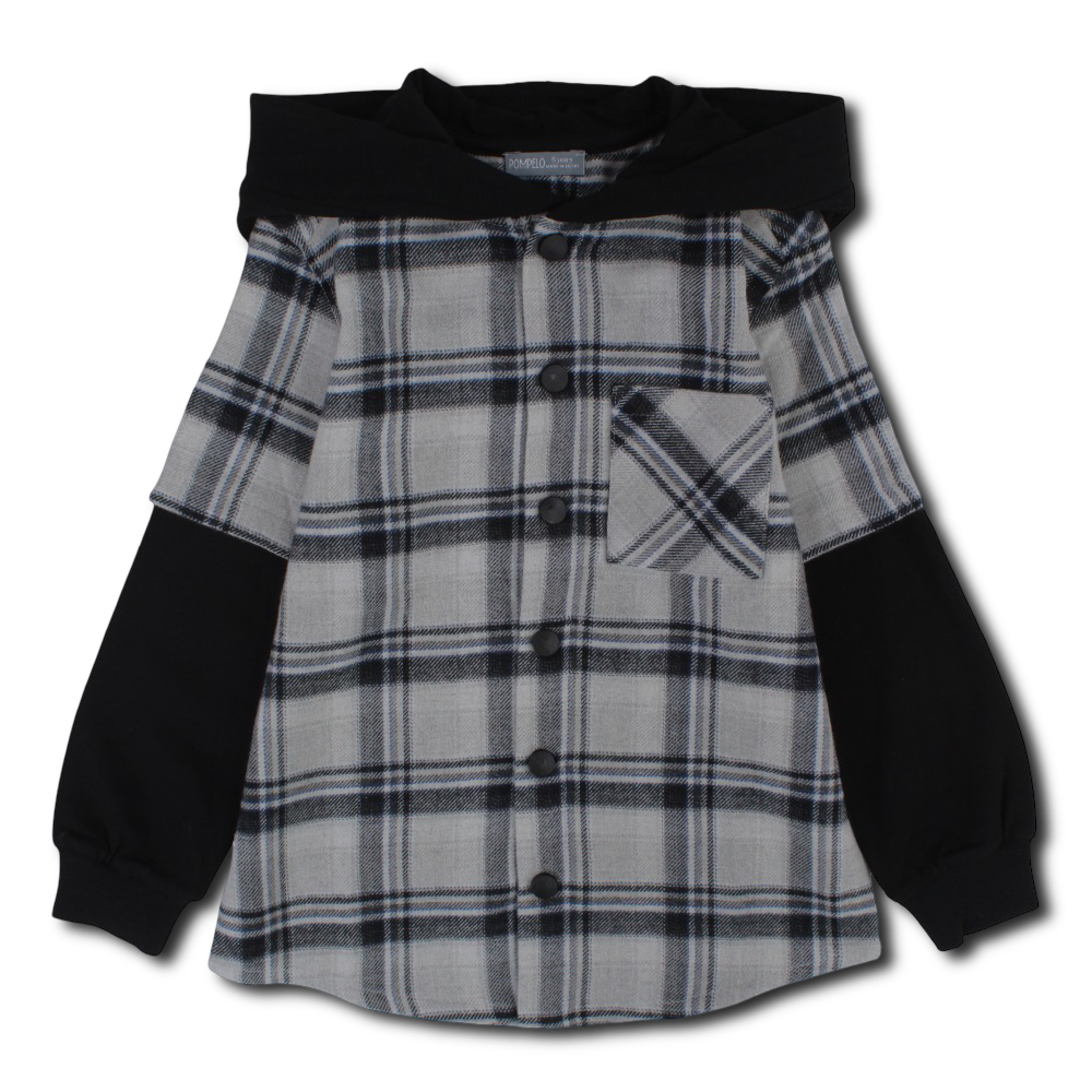 Boys Wool Hooded Shirt – Checkered Black