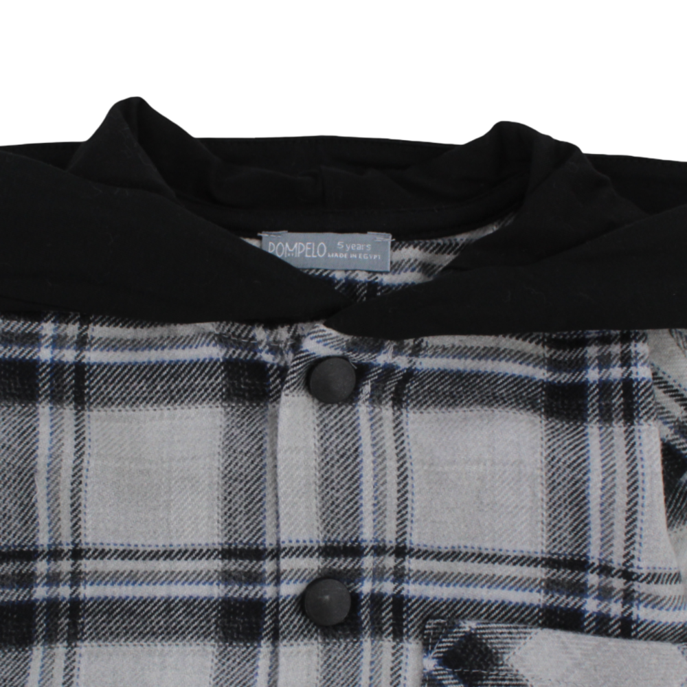 Boys Wool Hooded Shirt – Checkered Black