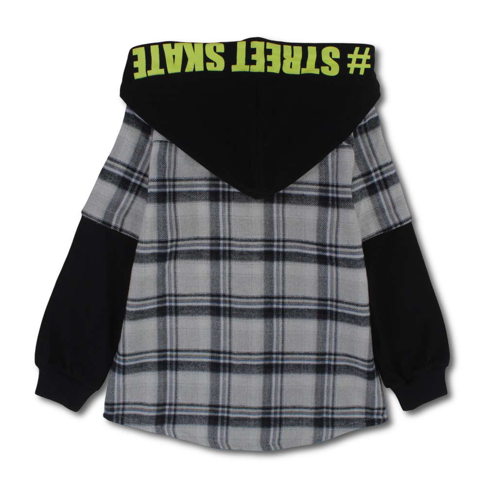 Boys Wool Hooded Shirt – Checkered Black