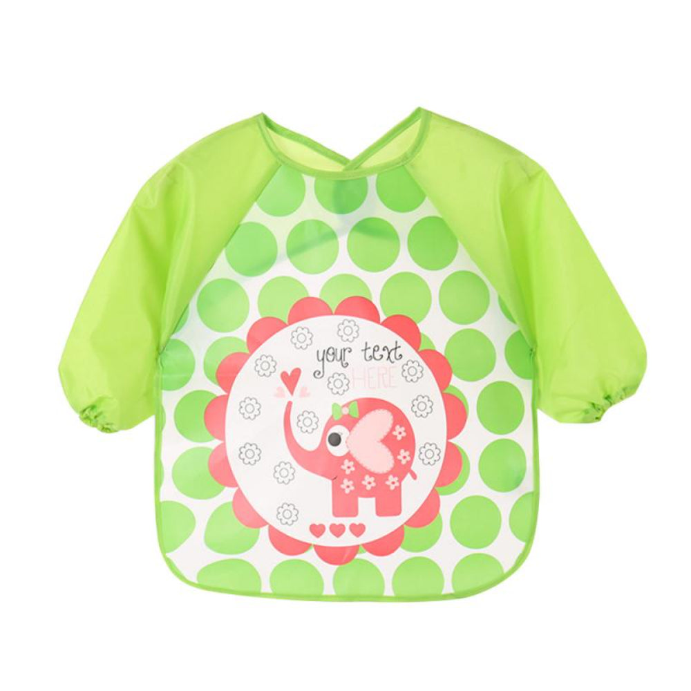 Baby Long-Sleeved Bib – Green with Elephant Design