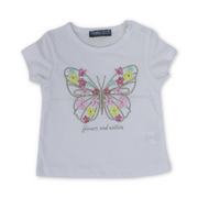 Baby Girls Cotton T-Shirt – White with Butterfly Print
