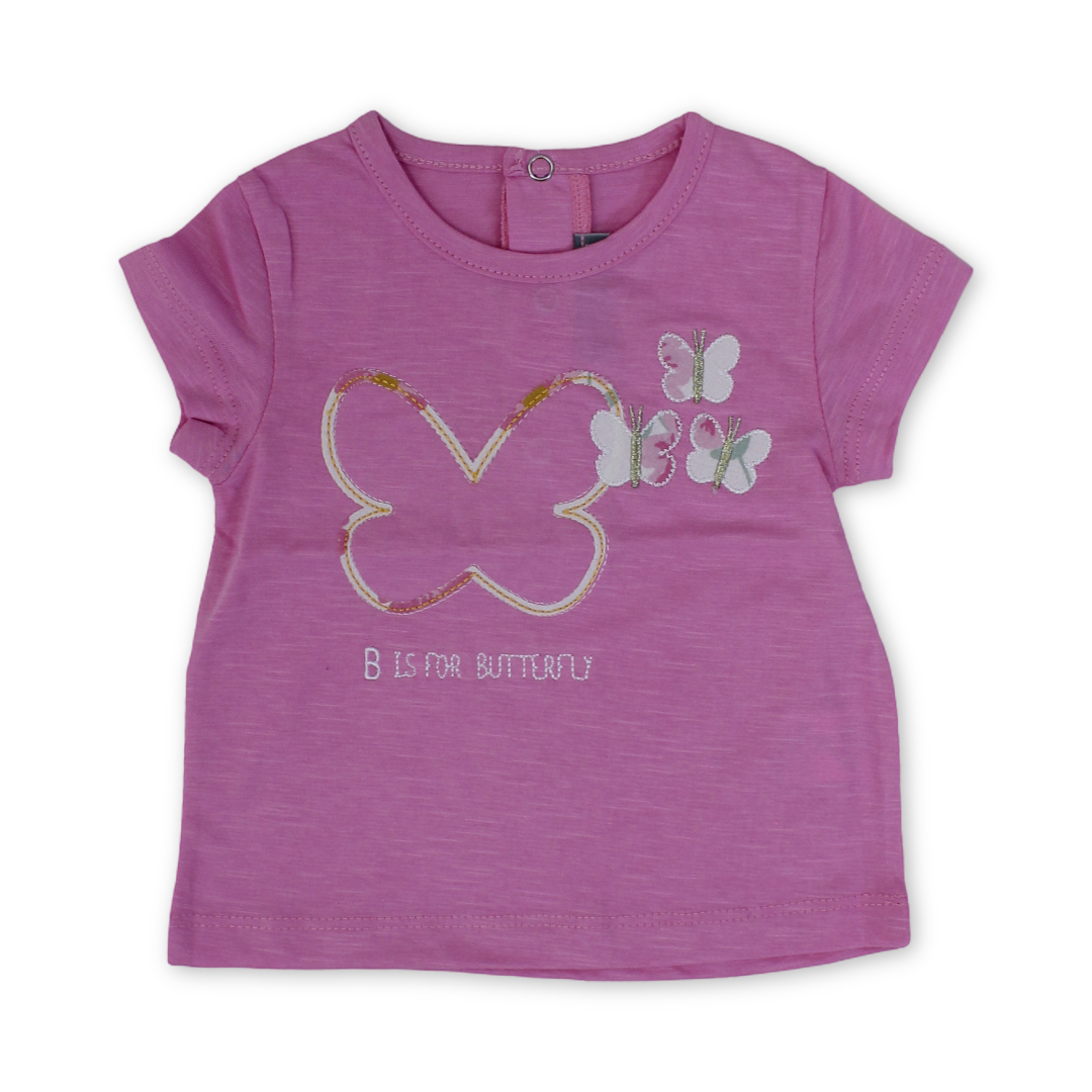 Baby Girls Cotton T-Shirt – Fuchsia with Butterfly Print - Clothing - Pompelo