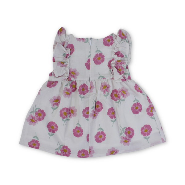 Baby Girls Cotton Dress – Off-White with Flowers Print